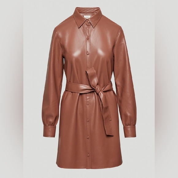 Aritzia Dresses & Skirts - NWT Aritzia Wilfred Caroline Belted Vegan Leather shirt dress